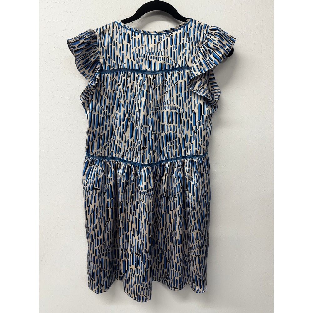 Umgee NWT Blue & Cream Abstract Boho Dress Crochet Trim Flutter Sleeve Sz S - Picture 4 of 11